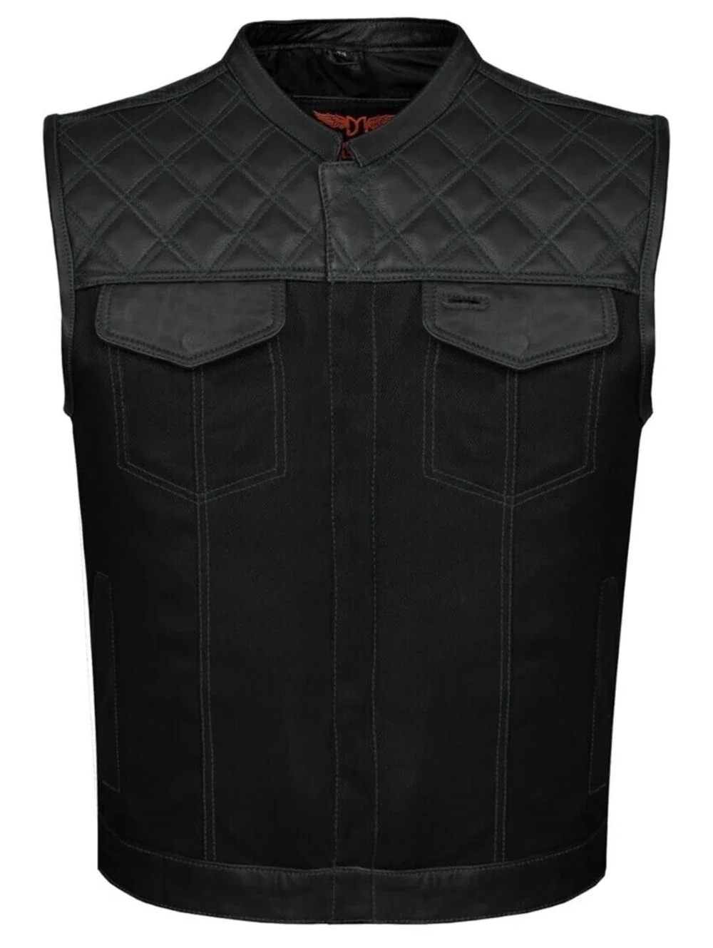 Dream Apparel Black Club Vest Diamond Design Green Thread Leather & Denim 50 XL